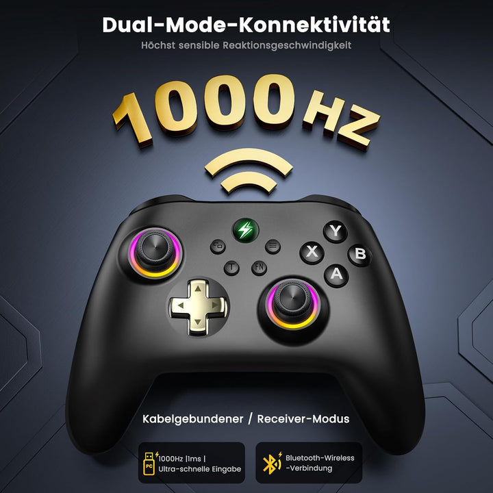 HELLCOOL Controller PC, 2.4GHz Wireless PC Controller mit Ladestation/Hall Joysticks&Trigger/Cooles