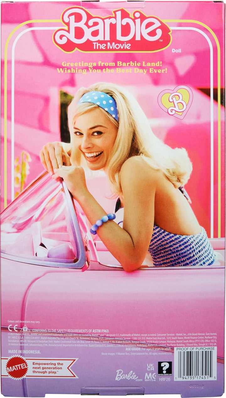 Barbie The Movie - Puppe Filme Fans, Margot Robbie, Sammelpuppe mit blau-kariertem Outfit, passendem