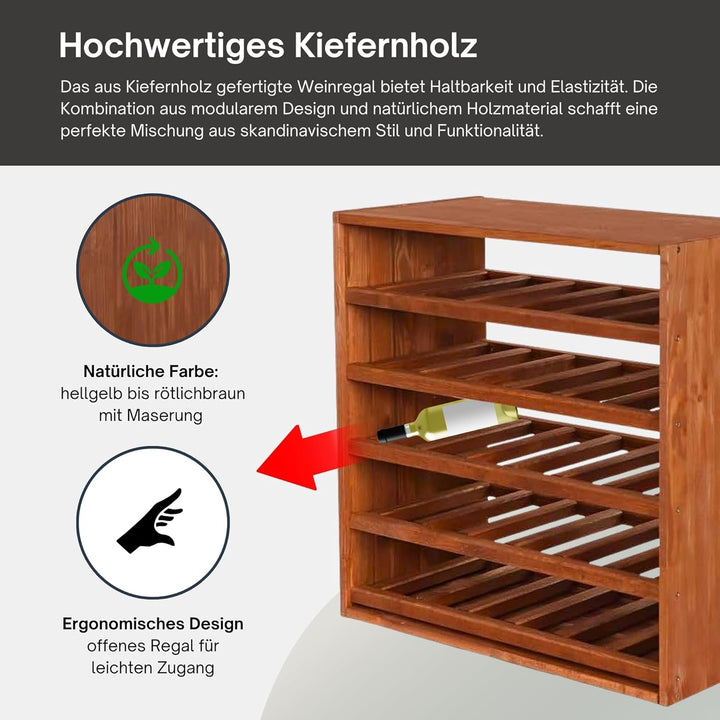PROREGAL Modulares Weinregal VINCELLAR MOD | HxBxT 60x60x30cm | Standard Modul für 30 Flaschen | Mas