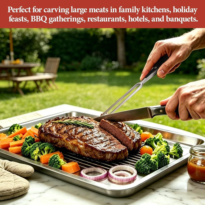 Profi Fleischgabel Edelstahl 30cm–Tranchiergabel Grillgabel für Braten &amp; BBQ Schwarz, Schwarz