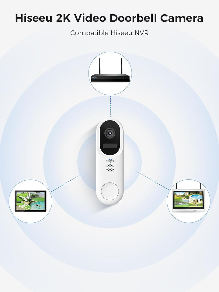 Hiseeu 【2MP+Chime】 Smarte Video Türklingel mit Kamera,1080P Kabellose Video Doorbell mit 2-Wege-Audi