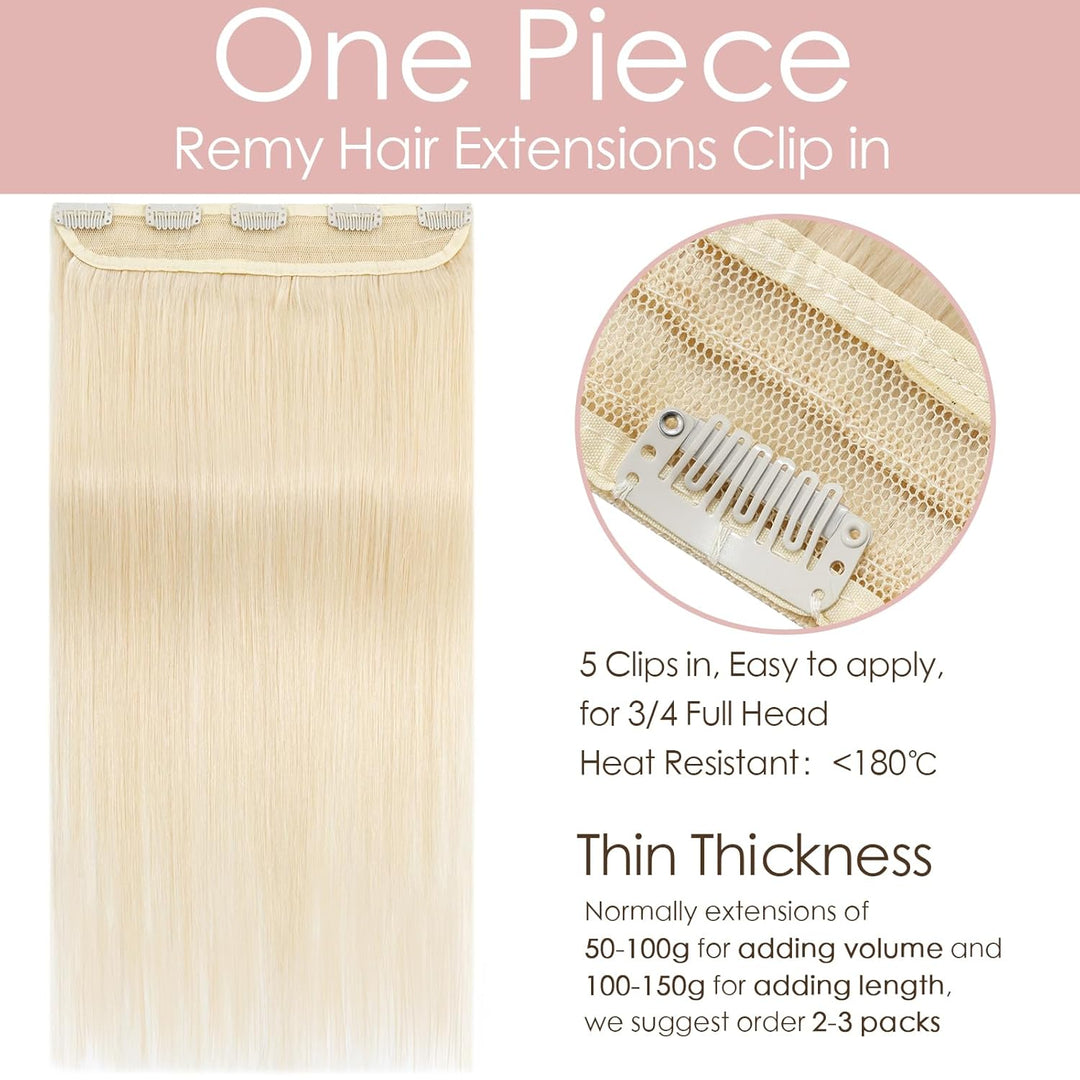 Silk-co Haarteile Echthaar Clip in Extensions Echthaar 1Pc 5Clips Haarverlängerung Weich Natürlich H
