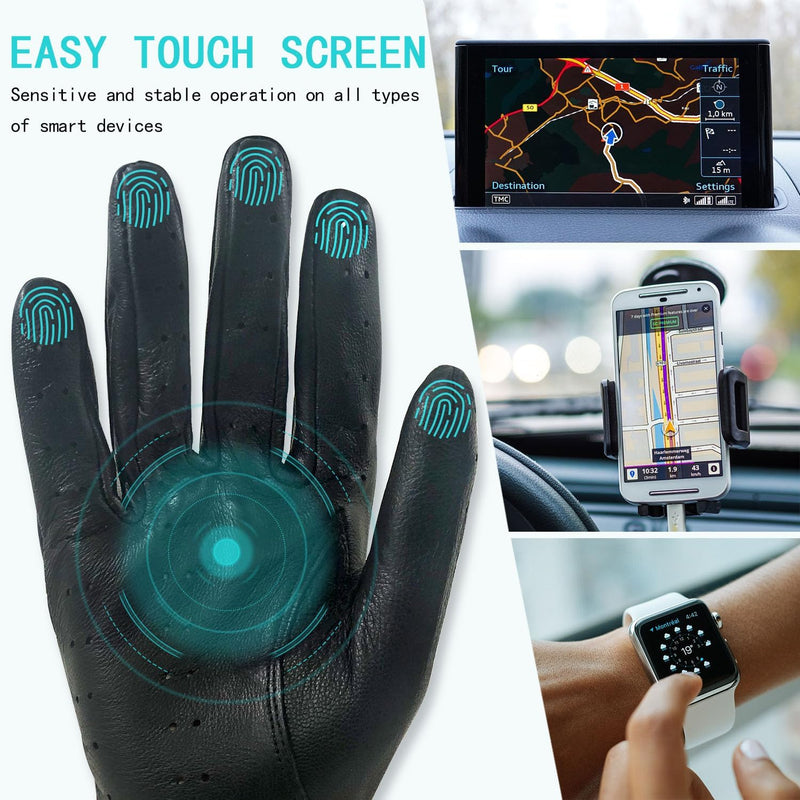 ZLUXURQ Damen Retro Weiche nd Dünne Ausgezeichnete Lammfell Leder Qualität Touchscreen Fahrhandschuh