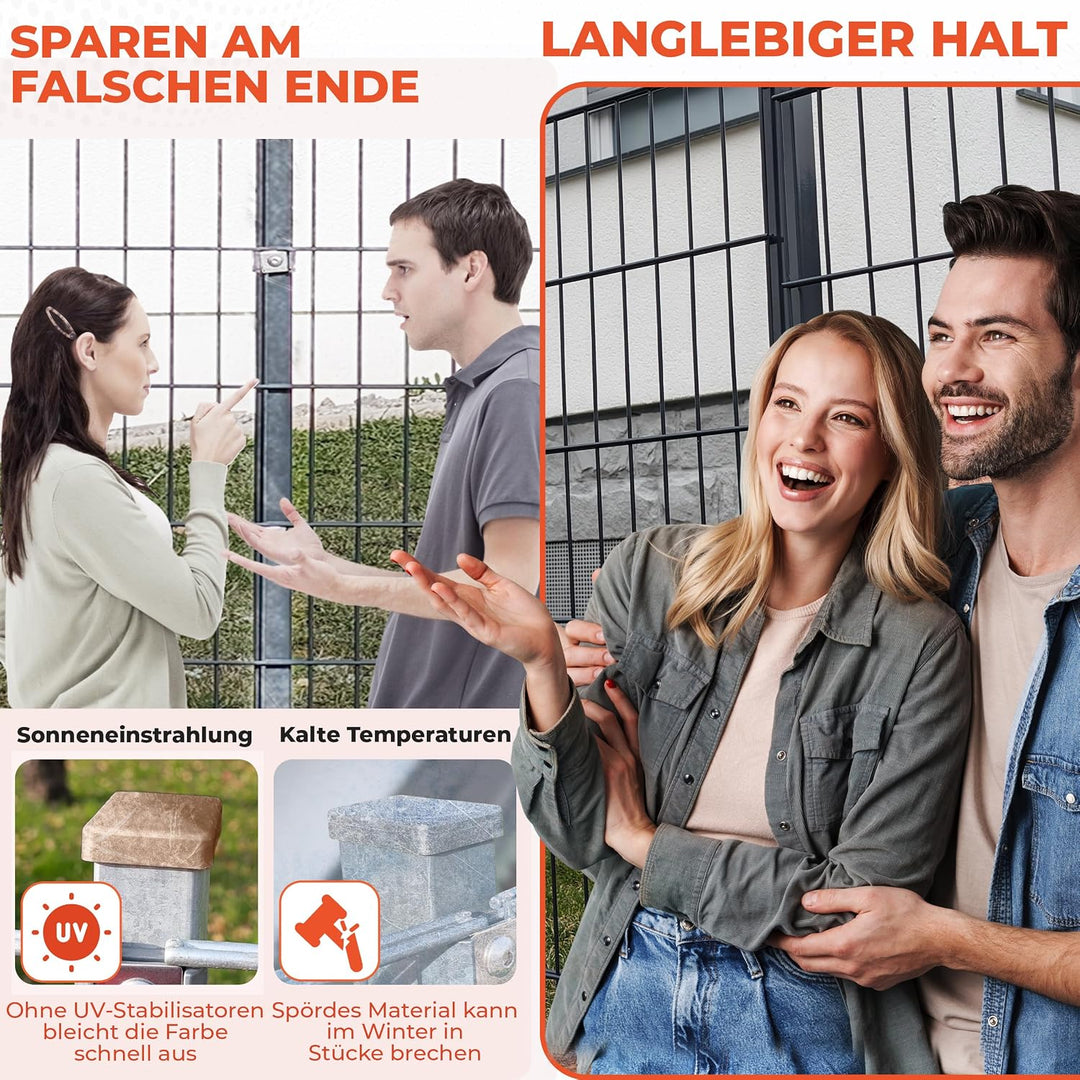 60x Doppelstabmattenzaun Zaunkappe Walmdach, Silber/Verzinkt 9006 | für Metallpfosten mit 1,5-2,5mm