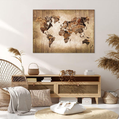 Bilder auf Leinwand 100x70cm Leinwandbild mit Rahmen Karte Welt modern Gross Wanddeko Bild Schlafzim