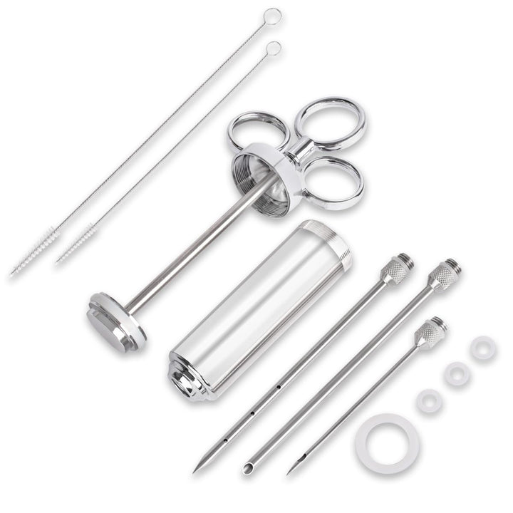 Beeketal 'PSB-60' Profi Gastro Fleischspritze Edelstahl 50 ml - Set inkl. 3 x Pökelnadeln, 2x Reinig