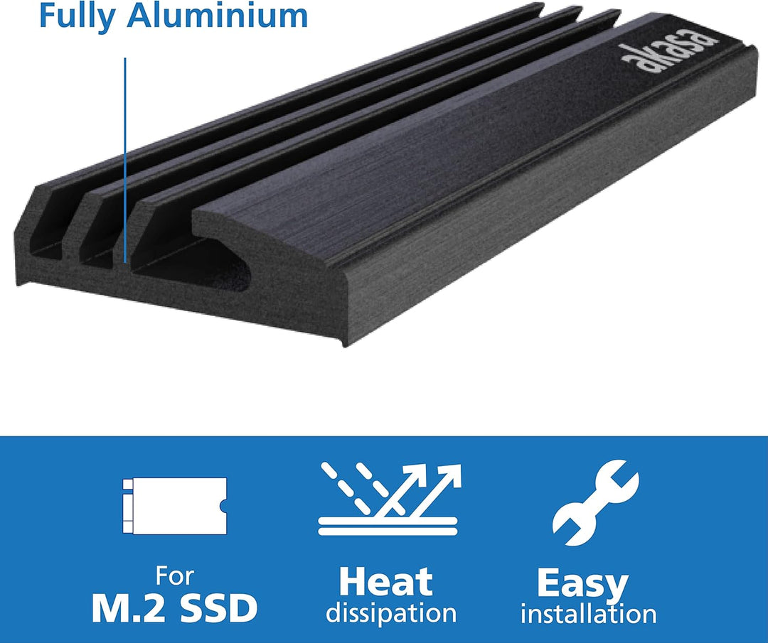 Akasa M.2 SSD Kühlkörper, Aluminium Kühlkörper Kühlrippen, Mit Thermoklebeband, Passend für M.2 2280
