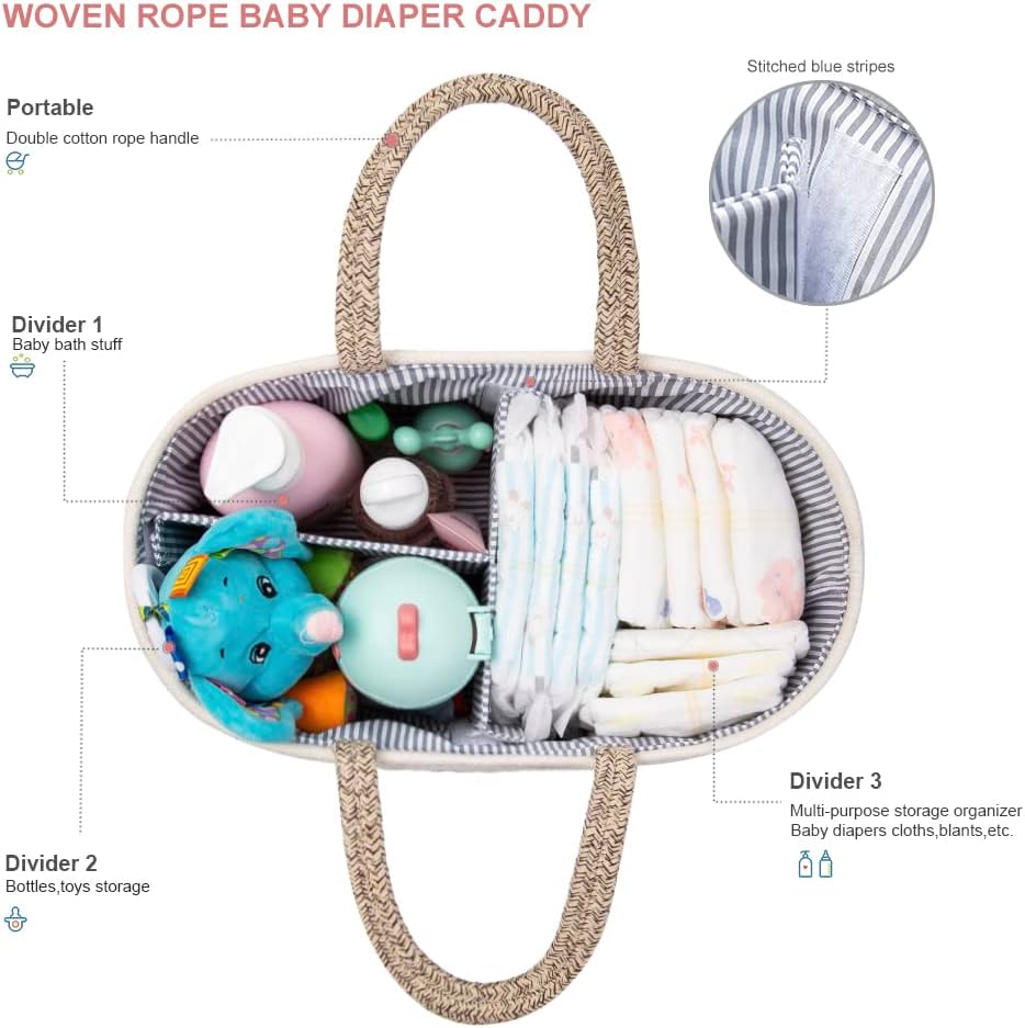YeaYee Baby Windel Caddy Organizer，Multifunktionale Aufbewahrungsbox für Windeln， mit wechselbaren F