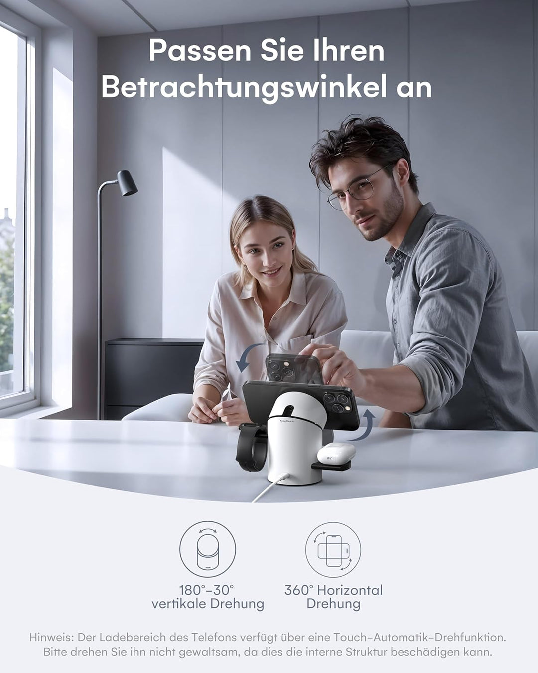 ZEEHOO 3 in 1 Ladestation für Apple Magsafe Ladegerät, 15 W QI 2 Ladestation Wireless Charger für iP