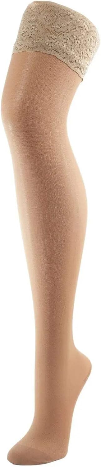 BAHNER Premium Stützstrumpfe Damen halterlose transparente Spitzenstrümpfe, Strümpfen 70 DEN Qualitä