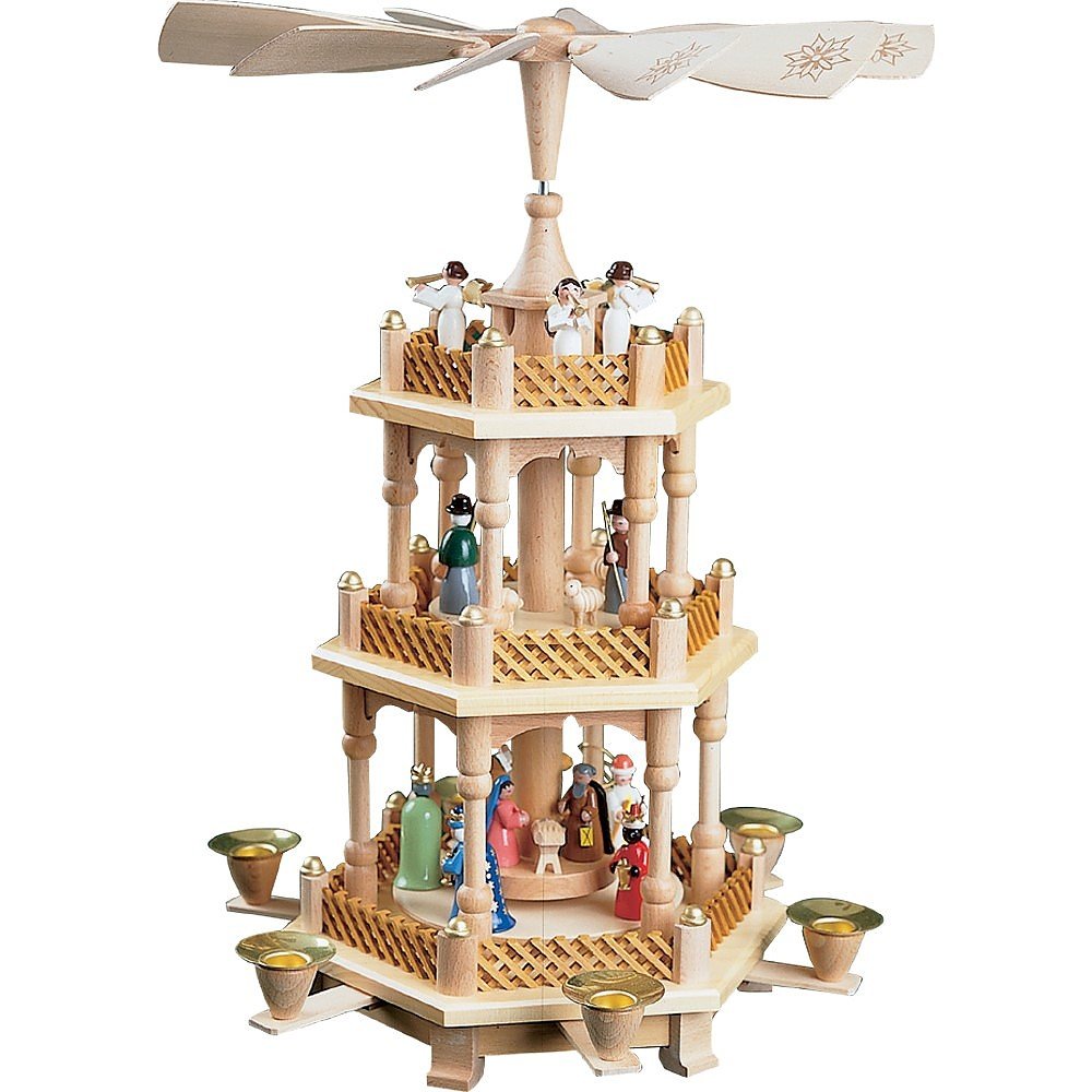 Weihnachtspyramide Christi Geburt, 2-stöckig, 40 cm hoch, original Erzgebirge