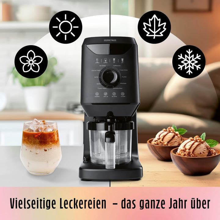 GOURMETmaxx SmoothUp Eismaschine 800 Watt | Eismaschine 10 Programme inkl. Mix-in-Funktion | Eiscrem