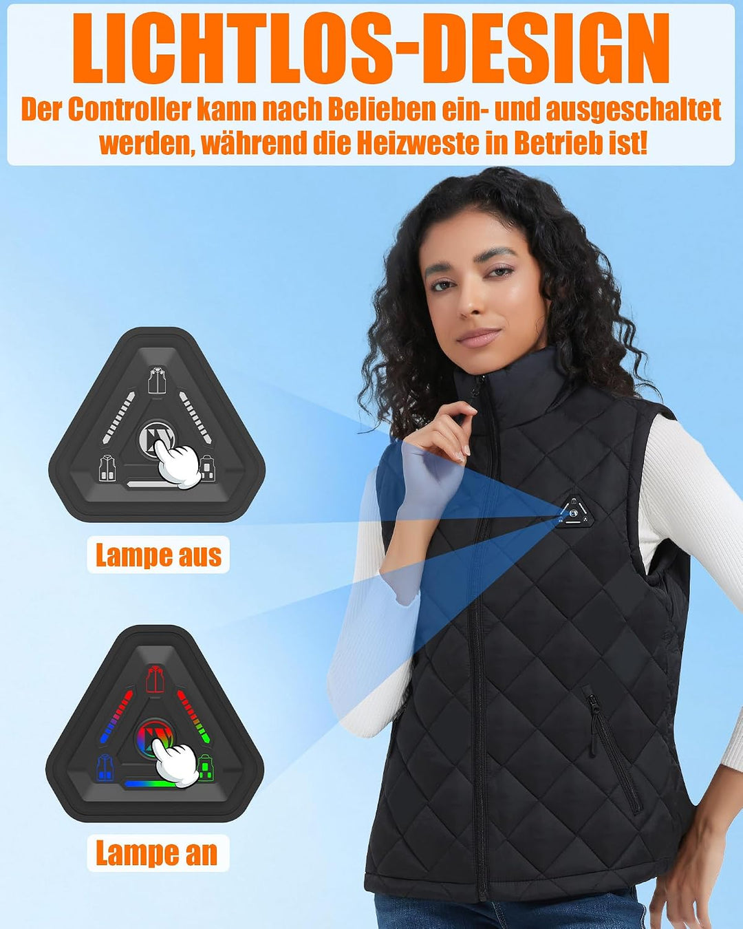 CYCYHEAT Beheizbare Weste Damen mit 7,4V Akku und 4-in-1 Steuerung – Leichte Wattierte Heizweste mit