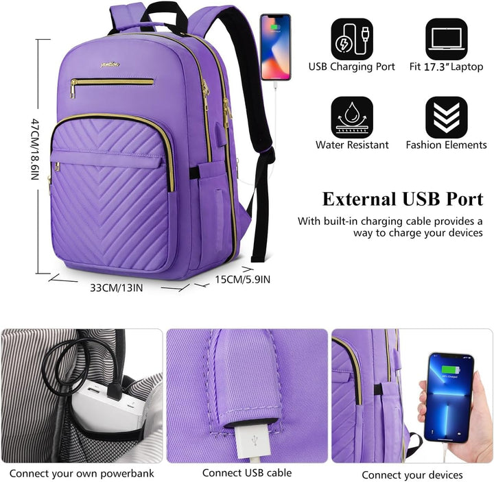 YAMTION Rucksack Damen,Schulrucksack Mädchen Teenager Schultasche Frauen 17.3 Zoll Laptop Rucksack m