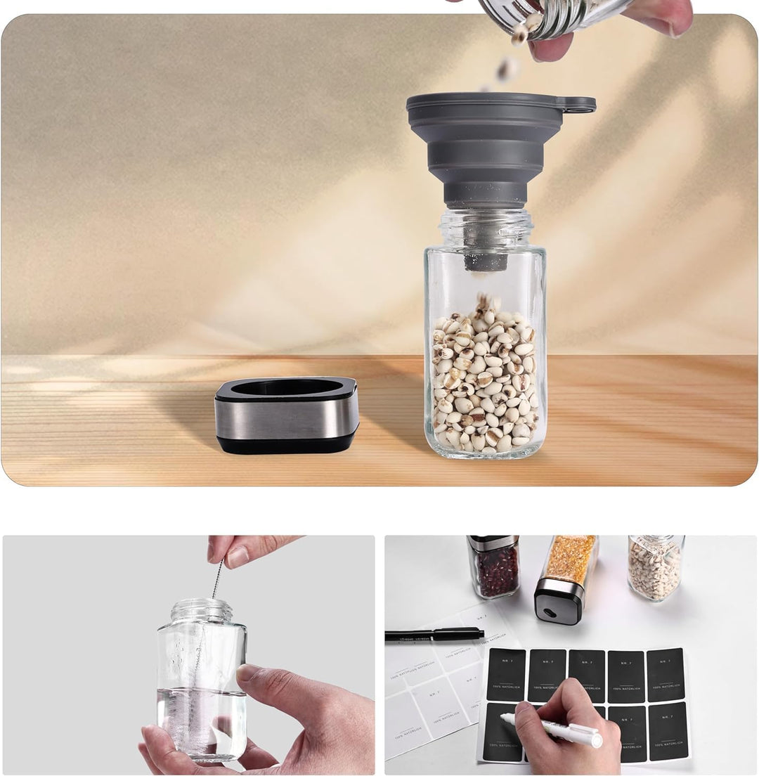 SIAZIH Gewürzregal Drehbar 2 Etagen mit 12 x 120ml Gewürzgläser, 360°-Uhr Lochgrösse wählen, 360° Ge