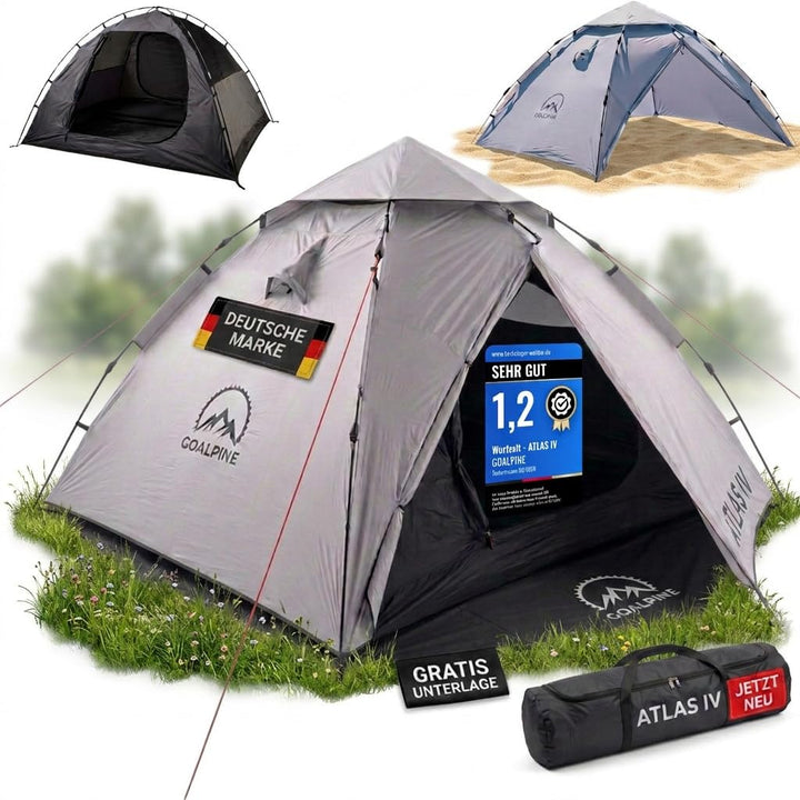 GOALPINE® Atlas IV Wurfzelt Pop-up Zelt für 2-4 grosse Personen, 100% Wasserdicht, in 40 Sekunden au