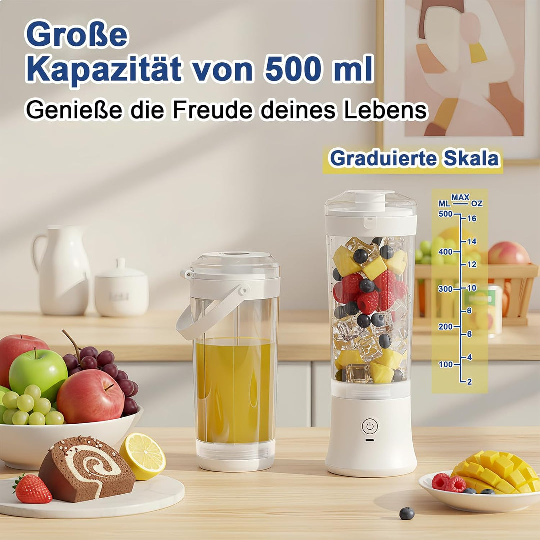 TopEsct tragbarer Mixer für Shakes und Smoothies,500 ml leistungsstarker kabelloser Mini-Mixer,wiede