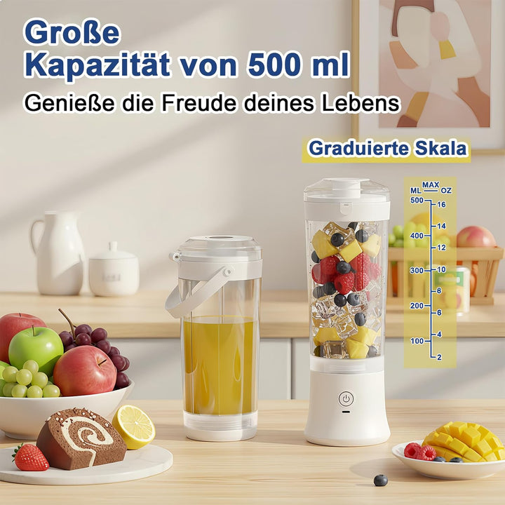 TopEsct tragbarer Mixer für Shakes und Smoothies,500 ml leistungsstarker kabelloser Mini-Mixer,wiede