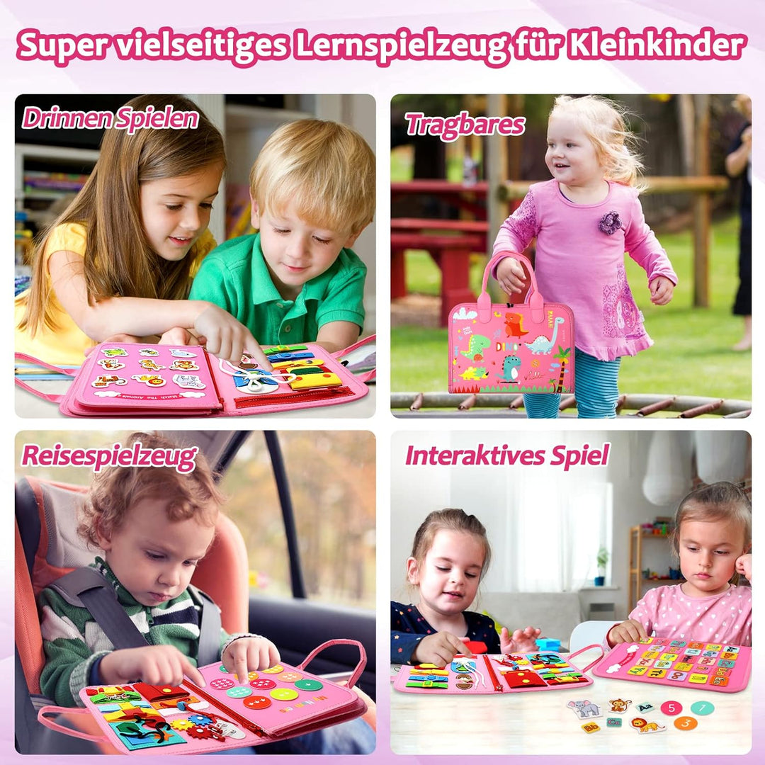 Qizfun Montessori Spielzeug Busy Board für Kleinkinder & Vorschulkinder – Sensorik Lernspielzeug & A