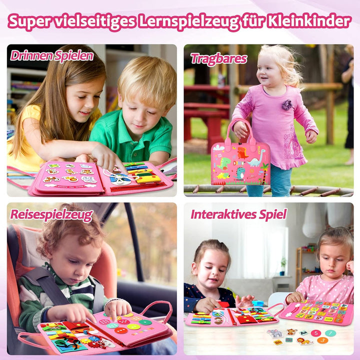 Qizfun Montessori Spielzeug Busy Board für Kleinkinder & Vorschulkinder – Sensorik Lernspielzeug & A