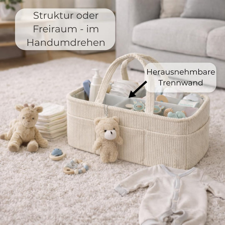 Wickelkorb Cord Beige - Wickelorganizer für Babys – Aufbewahrungskorb für Windeln, Feuchttücher und