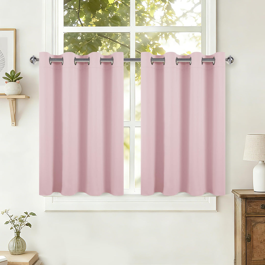 DWCN Gardinen für Kleine Fenster, Blickdichte Vorhänge Kurz H 90 cm x B 132 cm, Blush Rosa Vorhang f