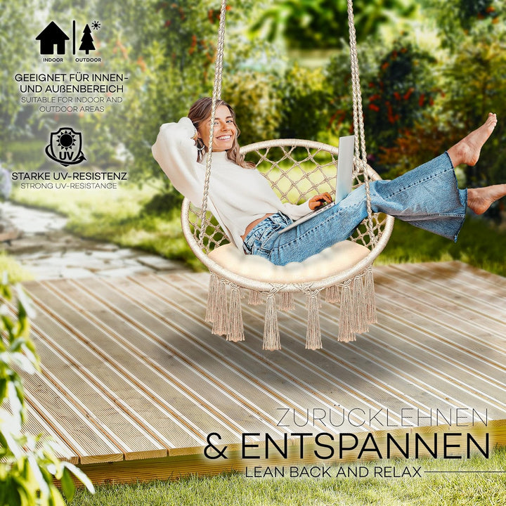 tillvex Hängesessel 200kg zum Aufhängen | Hängestuhl Indoor & Outdoor | Hängekorb wetterfest | Schau