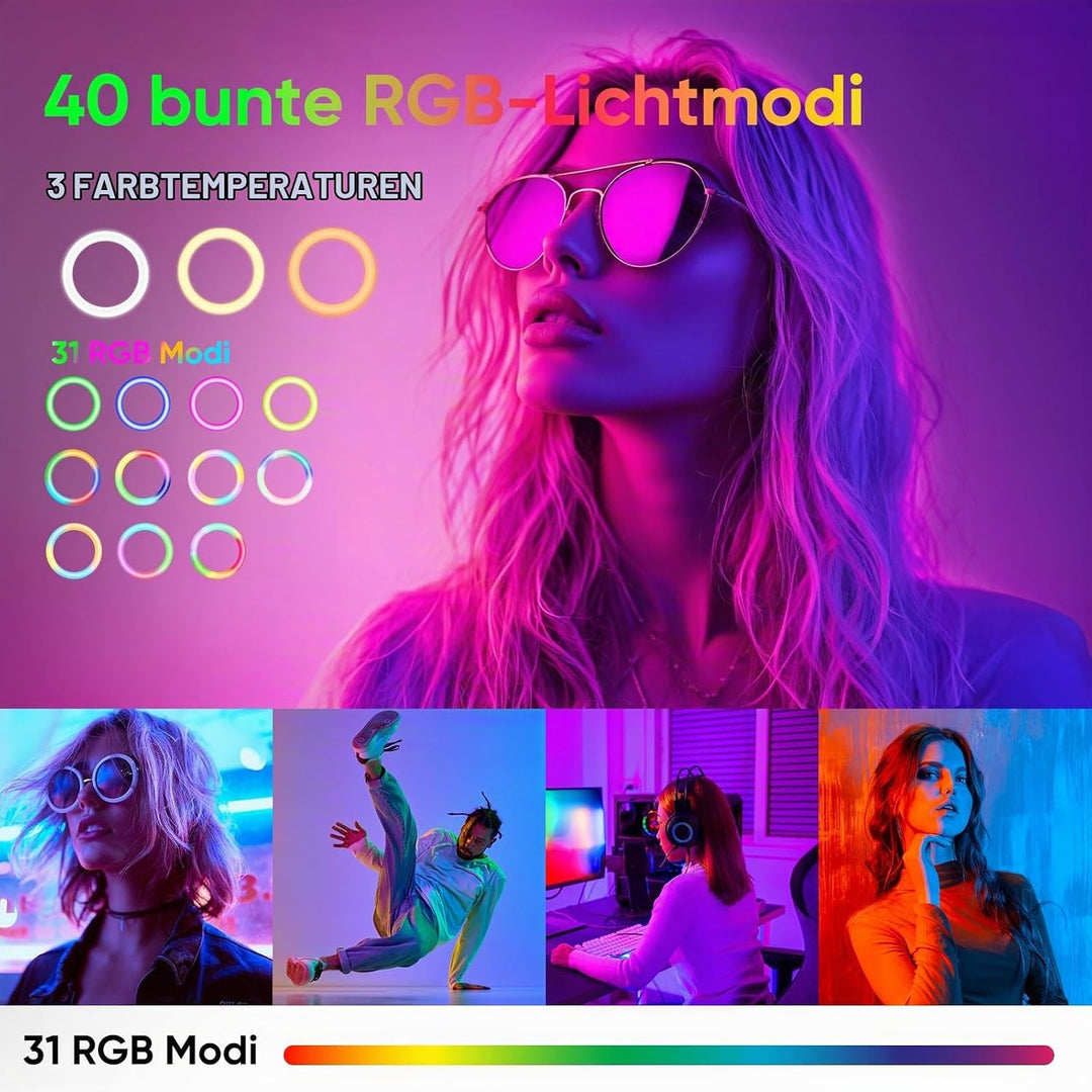 KOSCHEAL 12 Zoll Ringlicht mit Stativ,Tisch LED Ring Light Kamera Handystativhalter mit ringlicht, 2