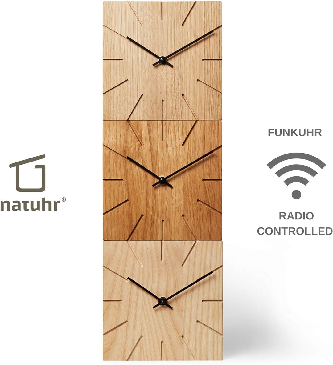 Natuhr Funkuhr Wanduhr Tischuhr Holz - Beam - geräuscharm Massivholz modern Design 17 x 17 cm (Eiche