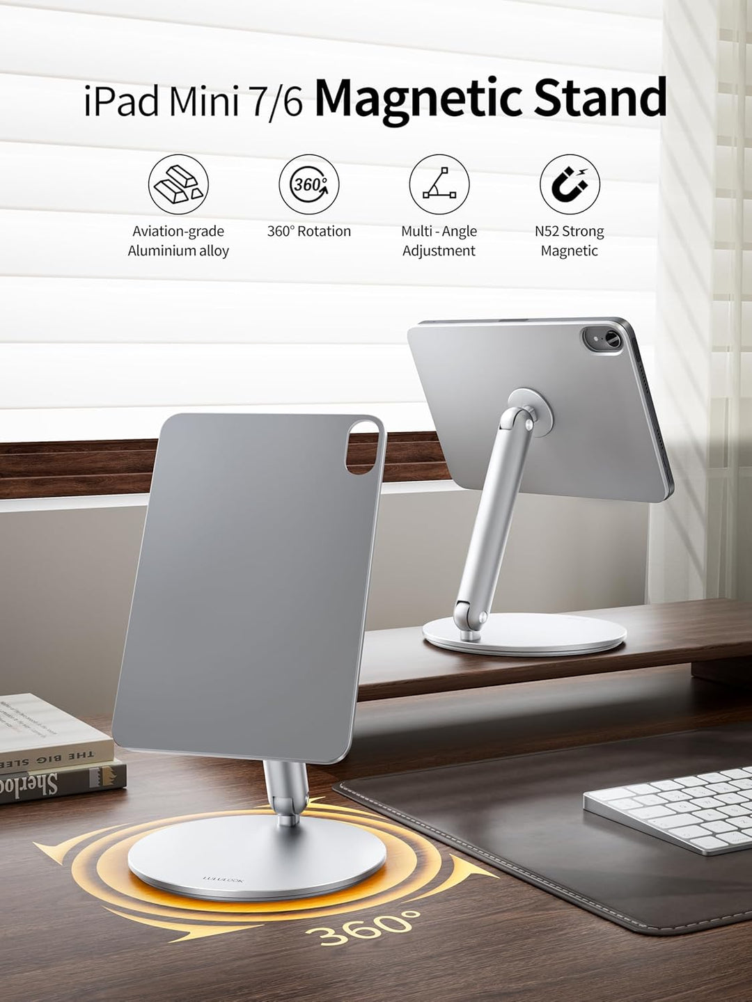 LULULOOK Magnetisch iPad mini 7 Ständer mit 360° Drehbar Basis, Faltbar Einstellbar Mini 6 Halterung