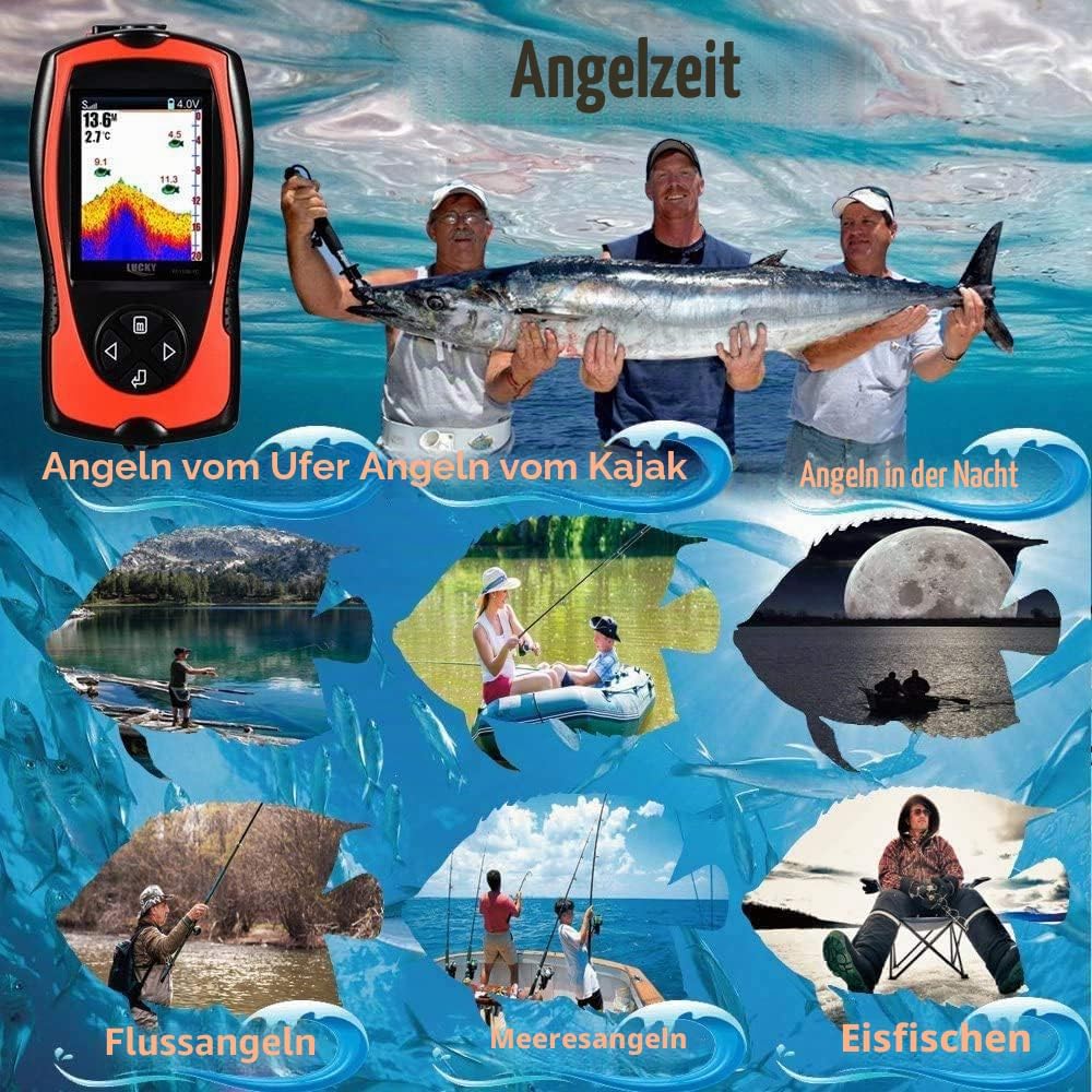 LUCKY Tragbarer Fischfinder Wandler Sonarsensor Wasser Tiefenmesser LCD Bildschirm Echolot Fischfind