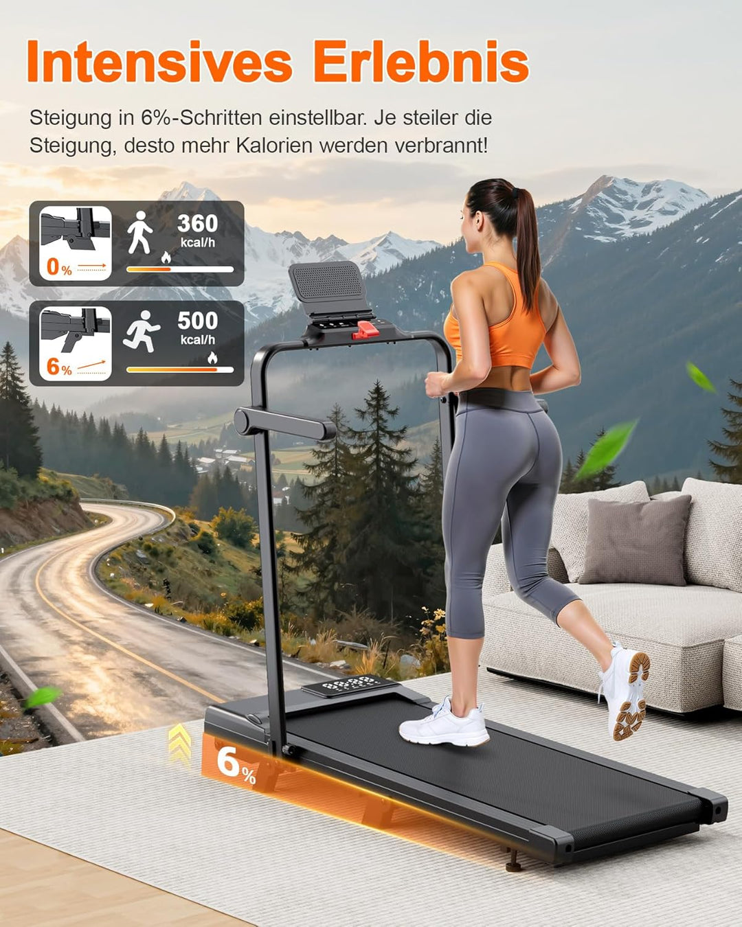 Walking Pad mit Steigung 6% Lacuffy, Laufband für Zuhause 6km/h & 12km/h mit Fernbedienung und App,