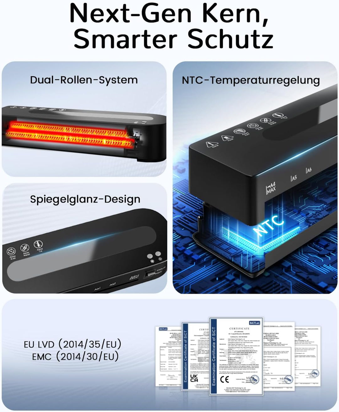Laminiergerät, A4 Laminiergerät mit 10 Laminierfolien Laminiermaschine, Laminiergerät für Heiss- und