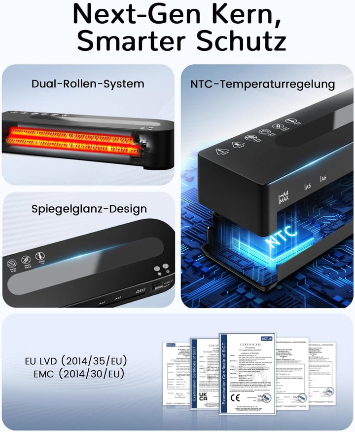 Laminiergerät, A4 Laminiergerät mit 10 Laminierfolien Laminiermaschine, Laminiergerät für Heiss- und
