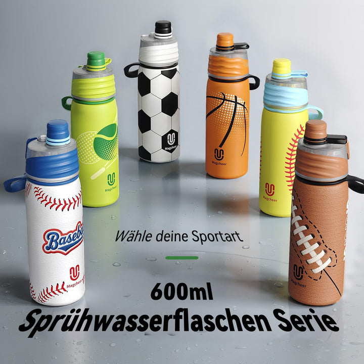 magcheer 600ml Trinkflasche Kinder Rugby mit Sprühfunktion | 3D Strukturierte Isolierte Nebel Wasser