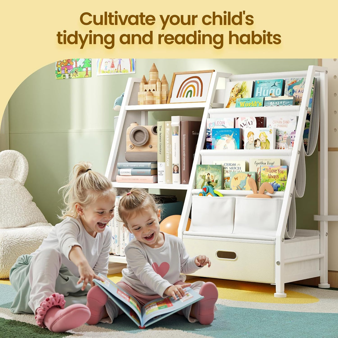 GoTiling Kinder Bücherregal Kinderzimmer Spielzeugregal: Bücherregal mit 1 Aufbewahrungsboxen und 3