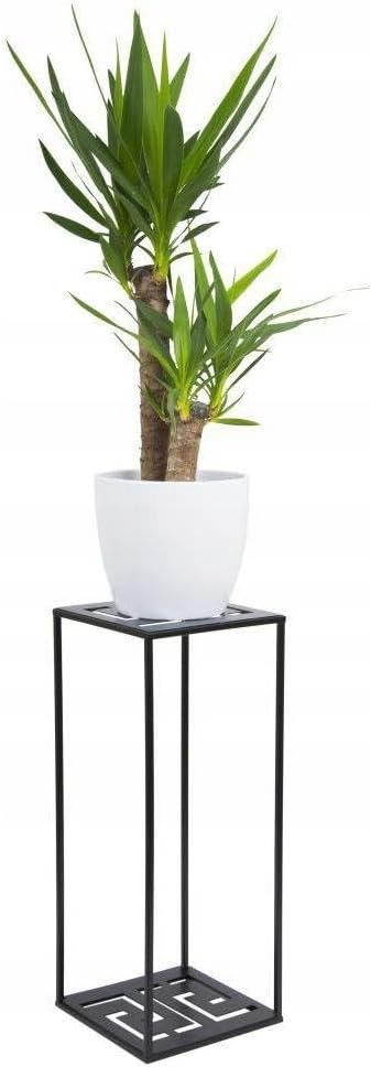 HowHomely Blumenständer Metall 60 x 24 cm - Blumenhocker mit Geometrischem Design - Schwarz Pflanzen