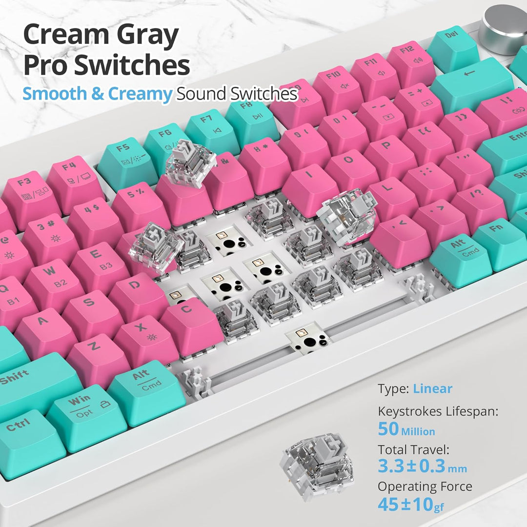 SbocKeeb Mechanische Tastatur Kabellos 75% mit Knopf, TKL Gaming Tastatur 75 Prozent Amerikanische Q