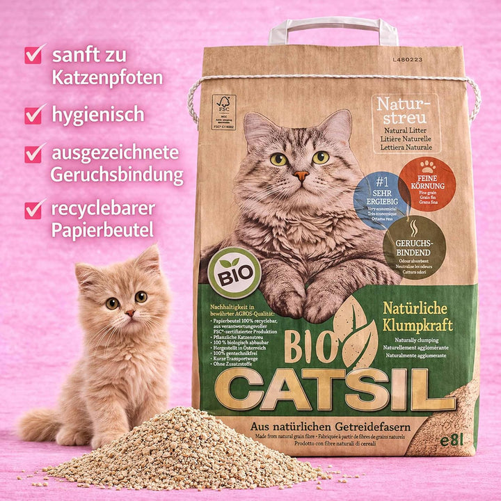 Bio-CATSIL 2x8 l Klumpstreu Katzenstreu klumpend kompostierbar 100% Pflanzenfasern