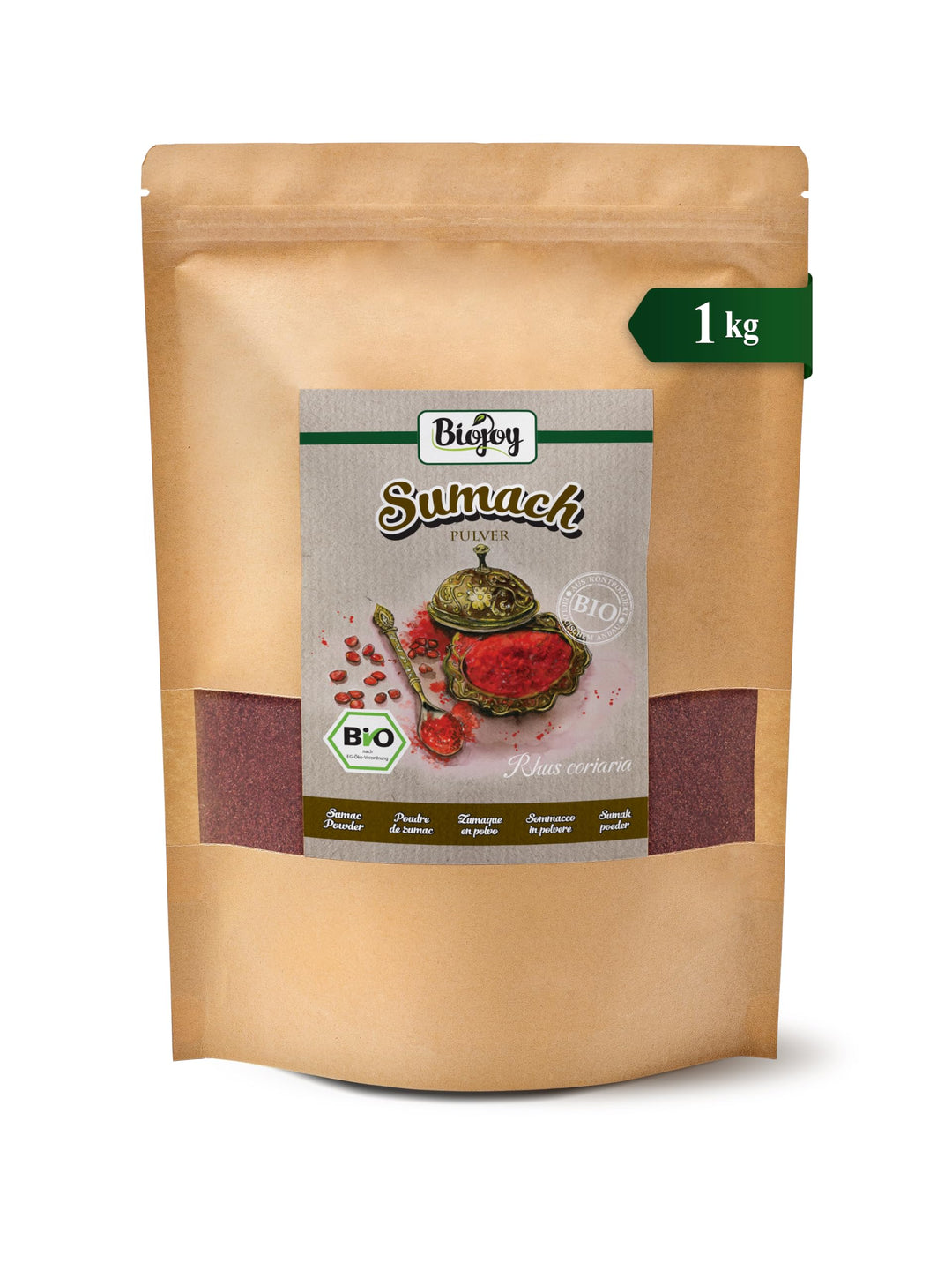 Biojoy BIO-Sumach Gewürz (1 kg), türkisch, Sumach fein gemahlen, 5% Steinsalz, 1 kg