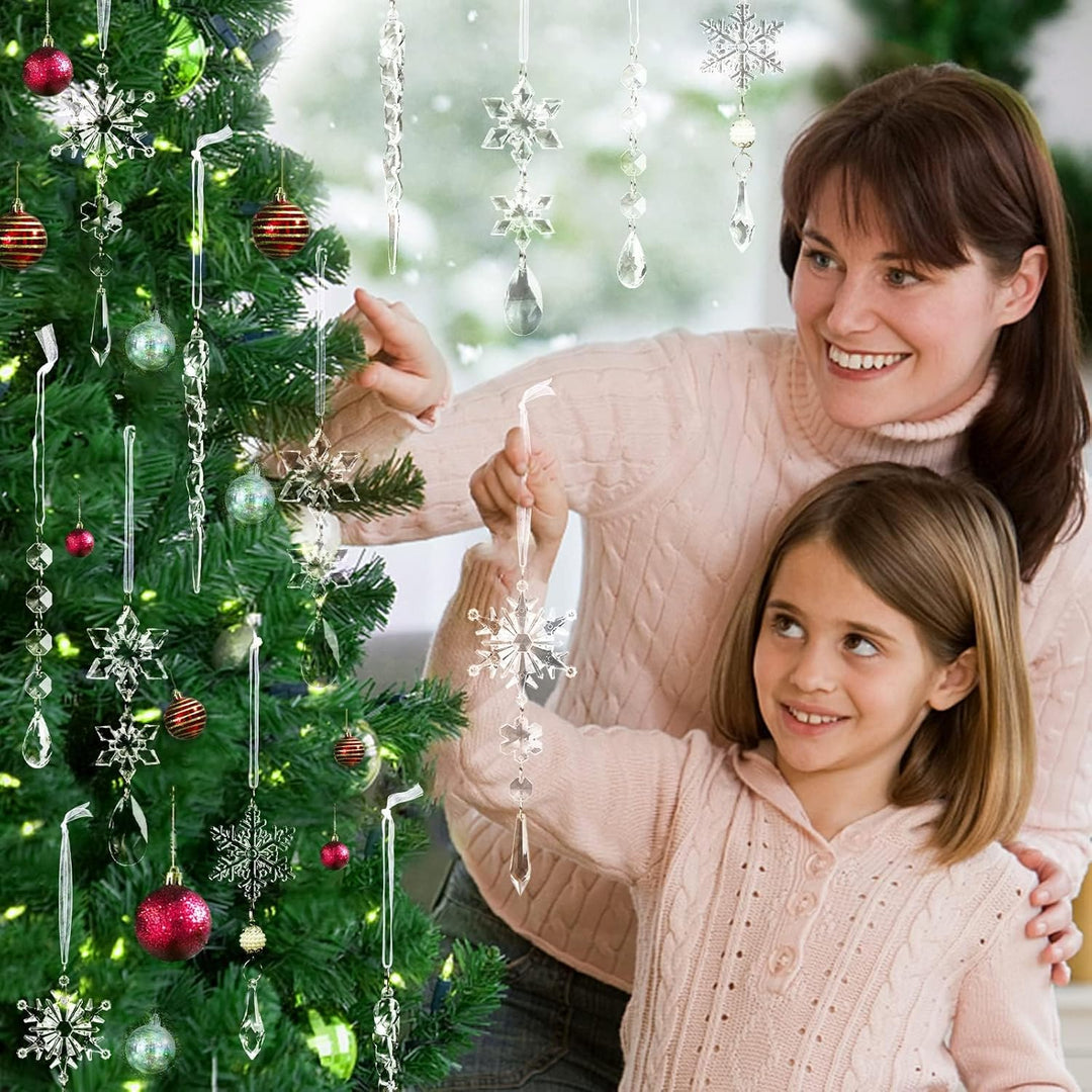 18 Stück Weihnachtsbaumschmuck Kristall Ornamente – Hängende Acryl Weihnachten Schneeflocke Eiszapfe