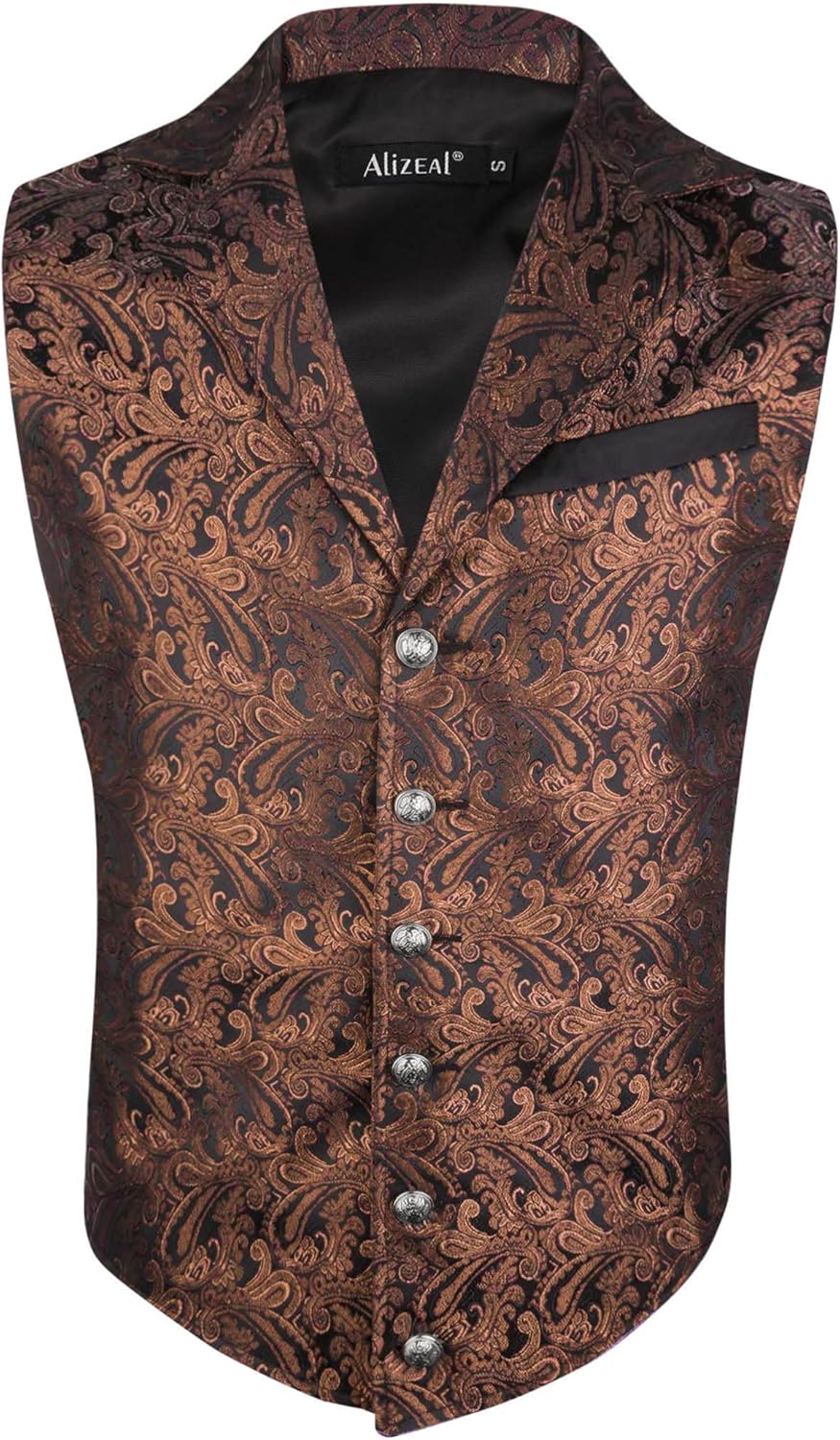 Alizeal Herren Paisley Weste Viktorianische Steampunk Gothic Formelle Casual für Party Bankett Anzug