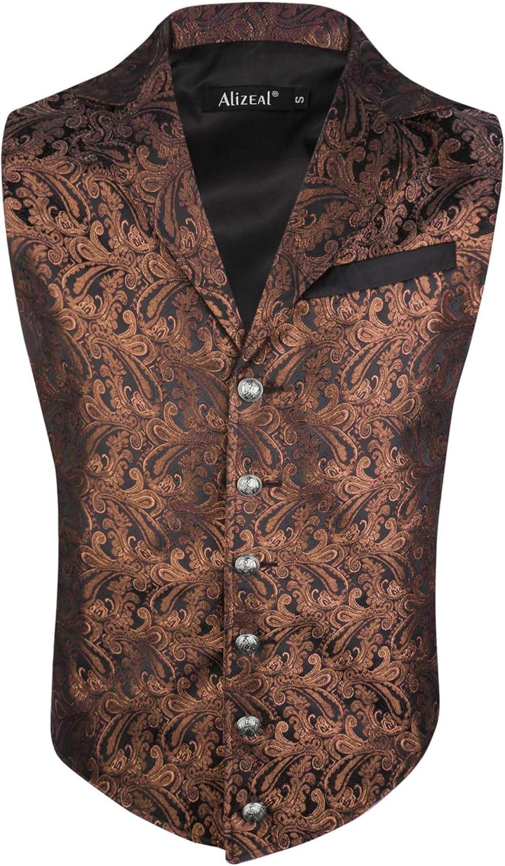 Alizeal Herren Paisley Weste Viktorianische Steampunk Gothic Formelle Casual für Party Bankett Anzug