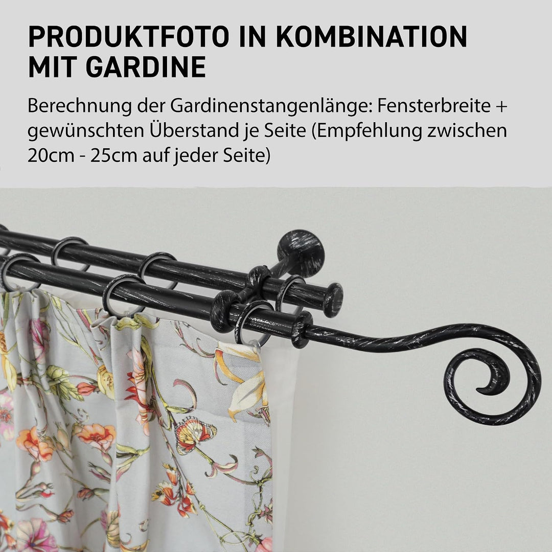 Garesa Gardinenstange Esperanca Ø 16mm, 2-läufig, Schwarz/Silber I Rustikale Vorhangstange inkl. Rin