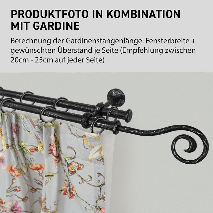 Garesa Gardinenstange Esperanca Ø 16mm, 2-läufig, Schwarz/Silber I Rustikale Vorhangstange inkl. Rin