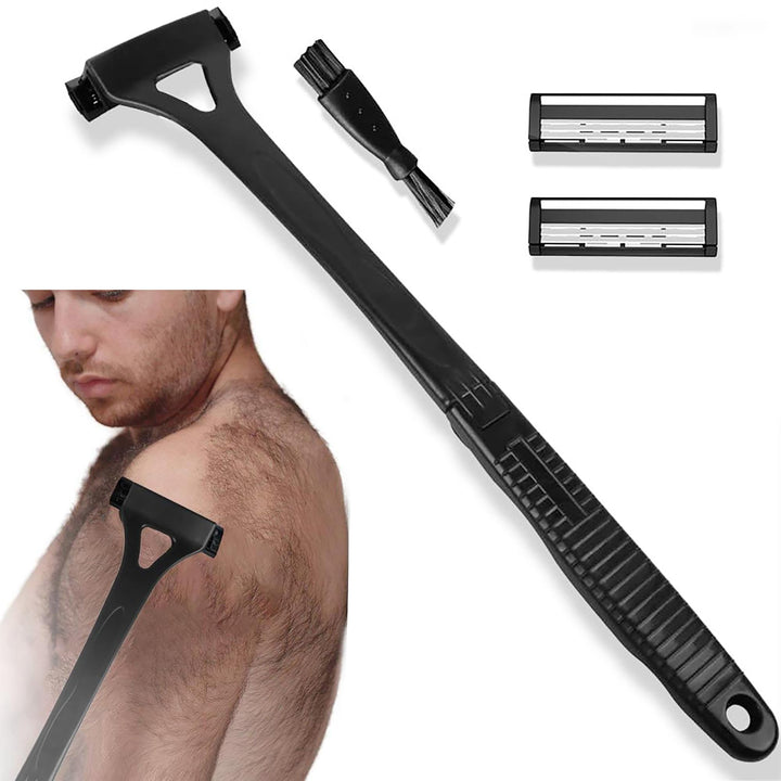 Rückenrasierer Herren Rücken Rasierer - Black, 1 Stück, Rückenhaarentferner Body Men, Enthält 2 Scha