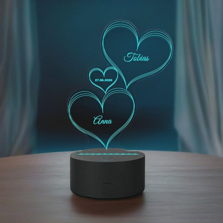 Smyla LED Herz-Leuchte mit Gravur Personalisiert | LED-Herz mit Wunsch-Namen und Datum und Farb-Lich