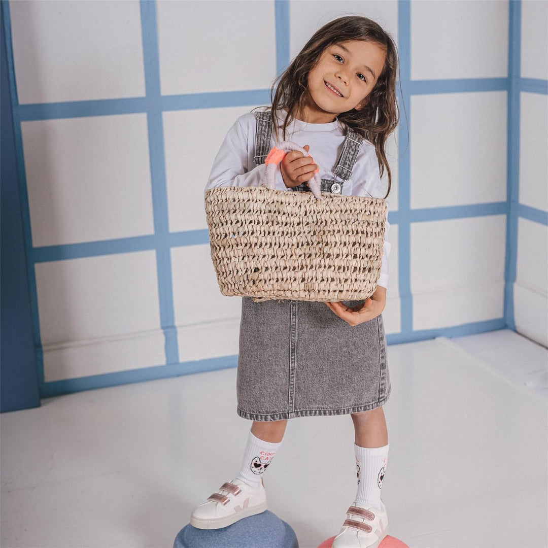 kikadu Kids Shopper Pink aus Palmenblätter, 18 x 7 x 17 cm, nachhaltiger Einkaufskorb für Kinder ab