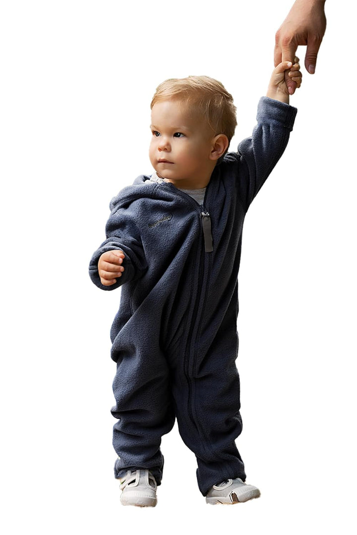 Hoppediz Baby Overall aus Fleece, extra lange Beine - perfekt für die Babytrage, Umschlagbündchen an