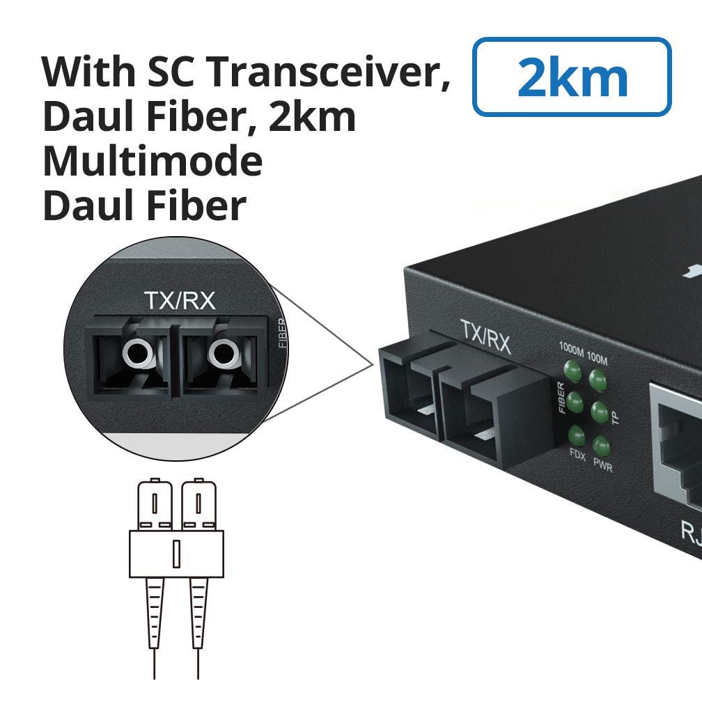 10Gtek® Gigabit Ethernet Medienkonverter, mit Built-in 1Gb Multi-Mode SC Transceiver, Multi-Mode Dua